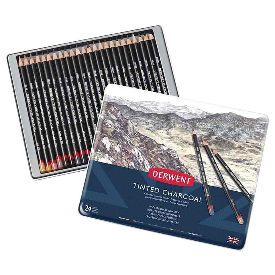 DERWENT TINTED CHARCOAL PENCIL 24'LÜ METAL KUTU