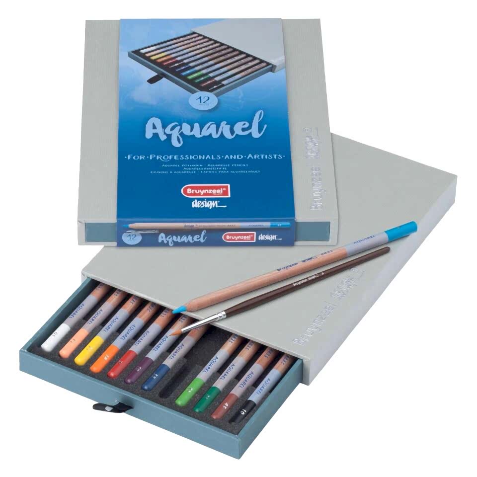 BRUYNZEEL KURU-SULU BOYA KALEM SETİ - 12 RENK (DESIGN WATERCOLOUR SERİSİ LÜX KUTU)